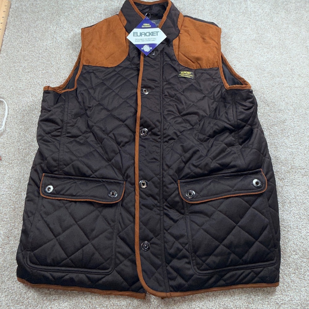 B.Jacket Mens Brown Quilted Vest XXL New Urban Outdoor Suede Trim Mock Neck